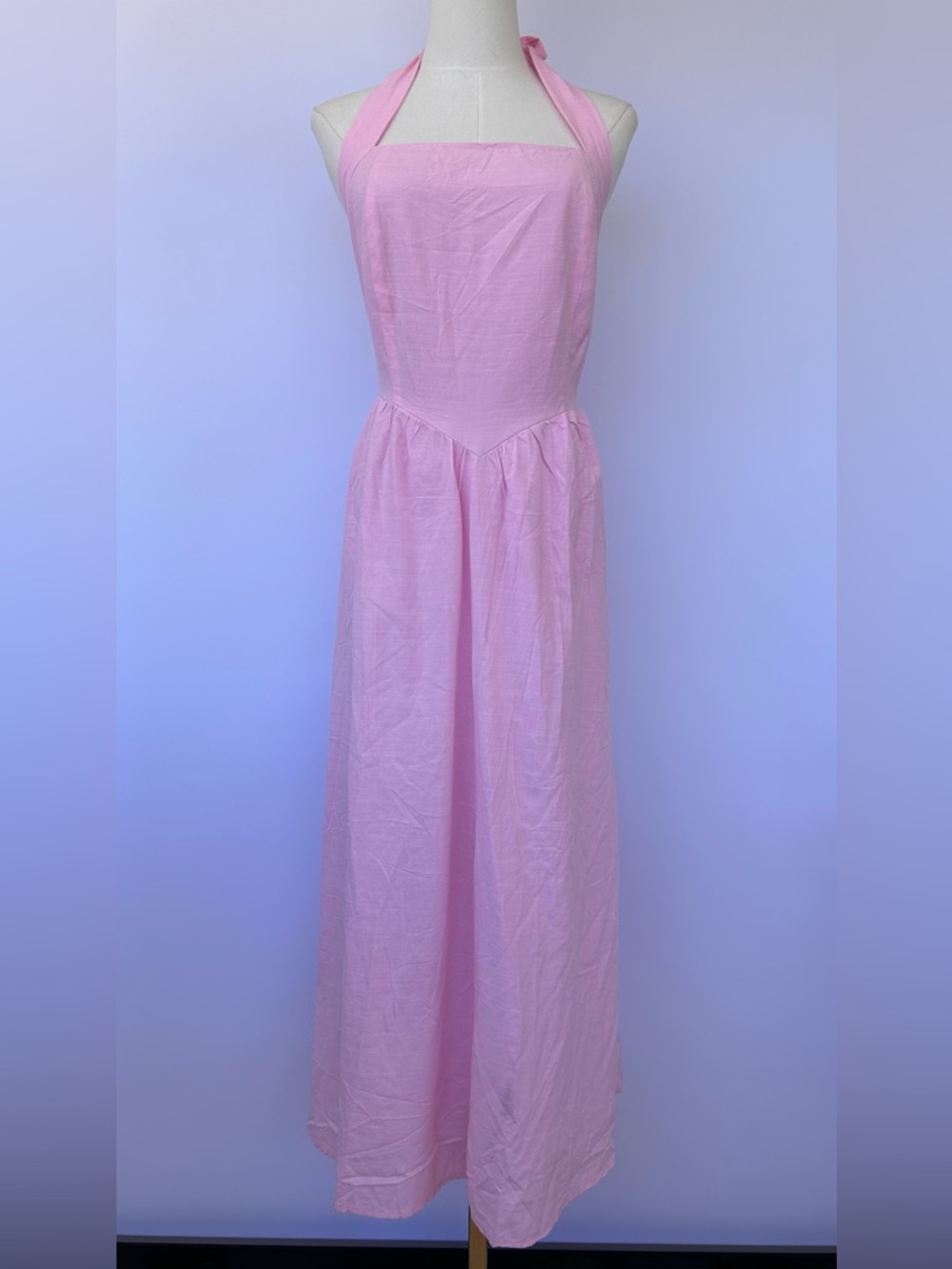 Zesica Women’s Pink Halter Dress Fitted Bodice Midi/Maxi Lined Size XL